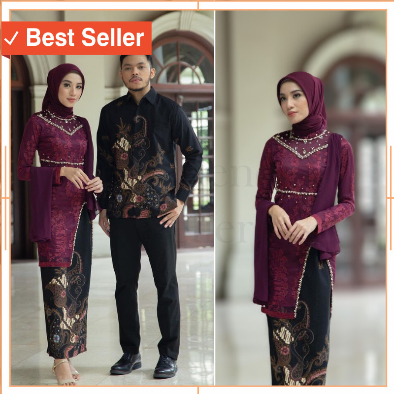 Baju Couple Batik Unik Lebaran Kekinian / Kebaya Couple Modern Set Kebaya Tunik Lamaran Tunangan Bat