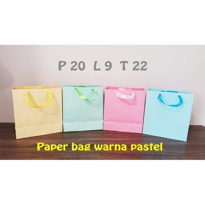 

paper bag warna pastel paperbag tali pita tas kertas goodie bag 20x22 - Merah Muda