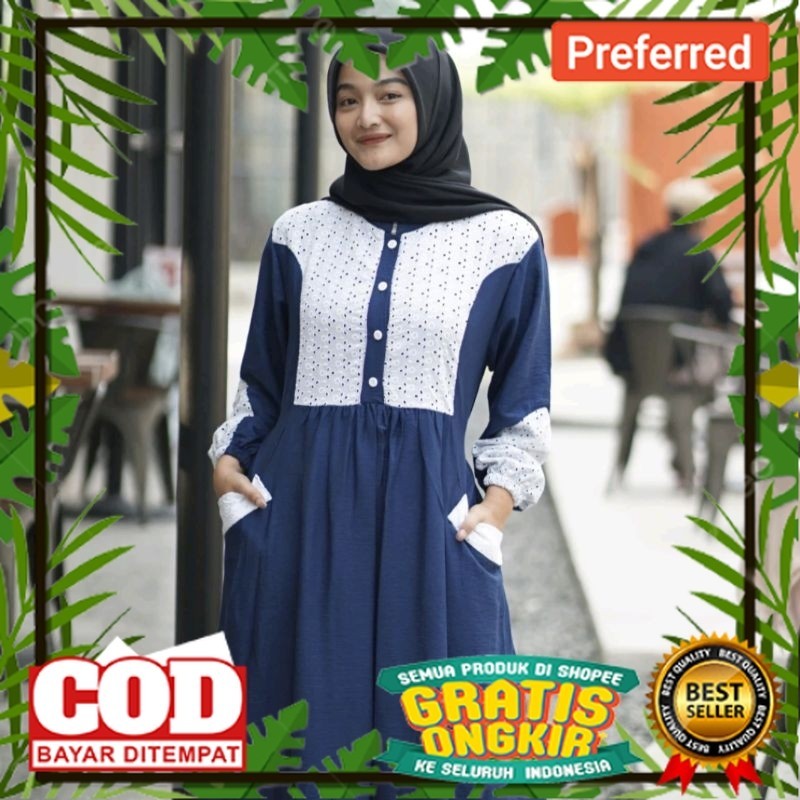 AGHNIA DRESS MIX KATUN BORDIR ABAYA RENDA GAMIS Polo Linen Premium. By Larissa/gamis muslim terbaru/