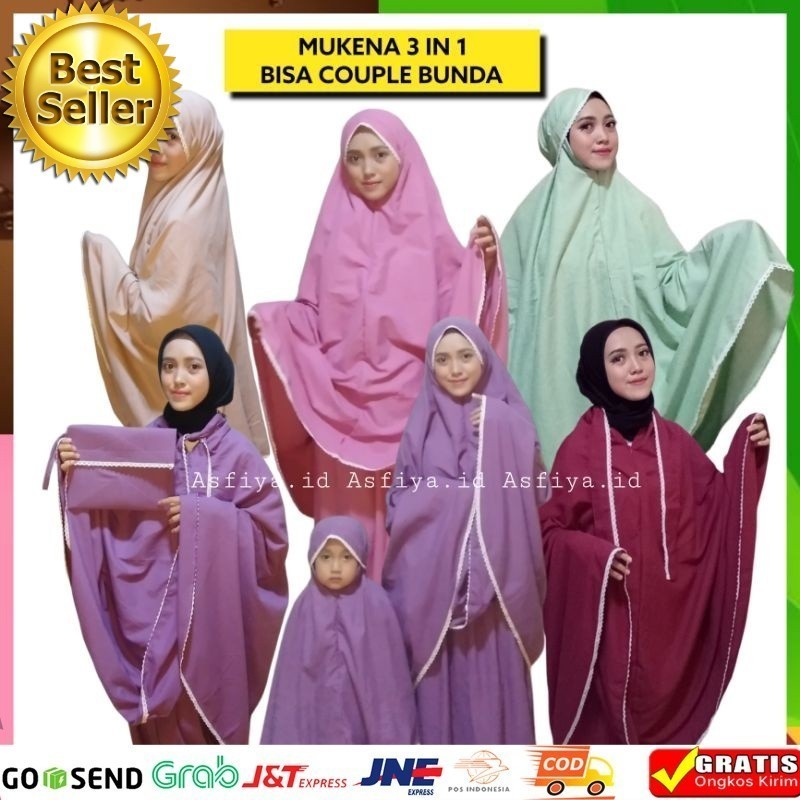 Asfiya.id-Mukena katun premium 3 in 1 Usia 1-2-3-4-5-6-7 +Dewasa Mukena Couple Tahun-Bahan adem-lemb