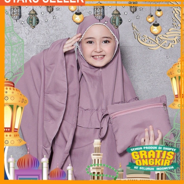Mukena anak remaja tanggung basic polos 2in1 travel AISYAH Zam muslima kisaran 6 7 8 9 10 12 13 tahu