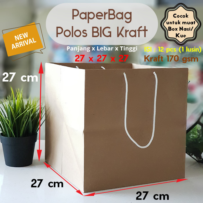 

KTG Paper Bag Kue/Cake/Nasi/Bento Box Polos Kraft Coklat 27 x 27 x 27