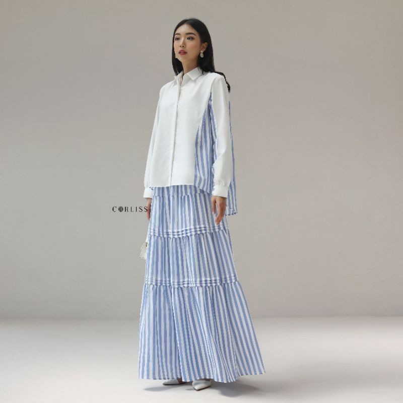 Setelan baju atasan kemeja wanita blouse set rok plisket kondangan pesta lebaran jumbo premium