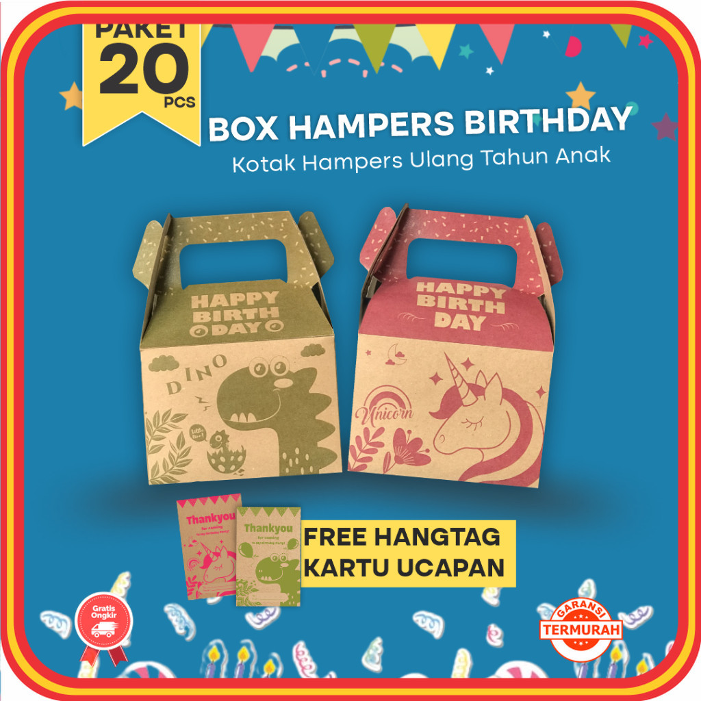 

Souvenir Keren Unik Kekinian cocok buat pacar pernikahan Anniversary Termurah / Gift Box Ulang Tahun Anak 20pcs / Gable Box Bingkisan Snack Ultah anak / Giftbox Birthday Anak (Paket 20pcs)