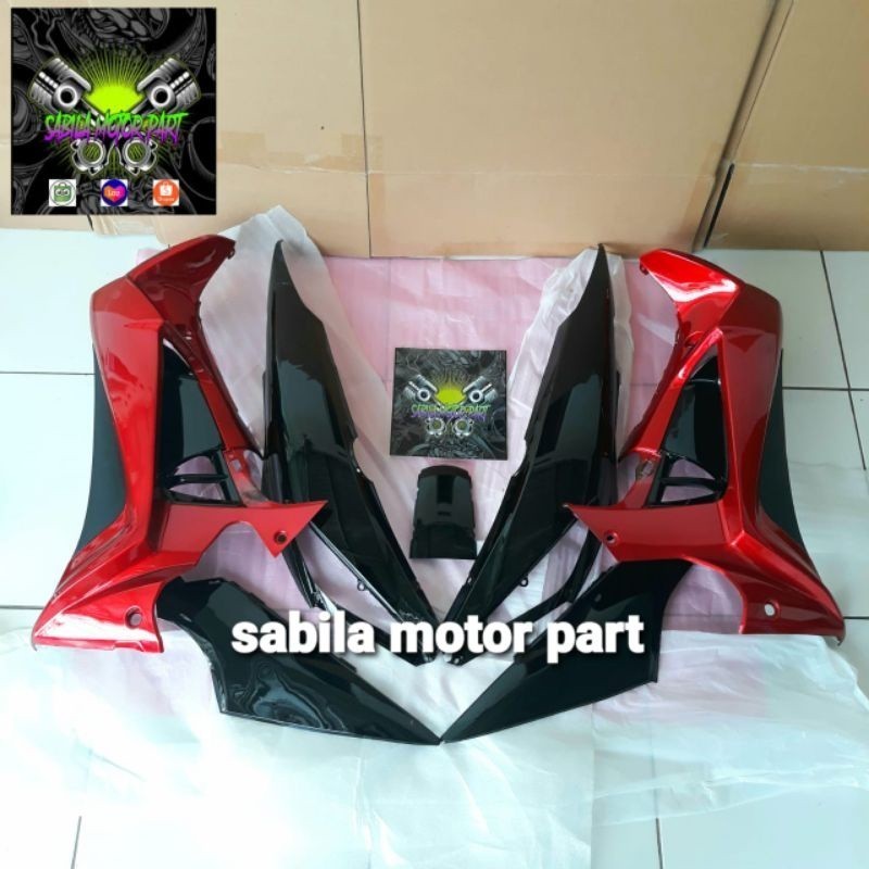 Full Set Cover Body Sayap Depan Honda Supra X 125 R Batman Warna Hitam Glossy Marun Glossy Hitam Glo