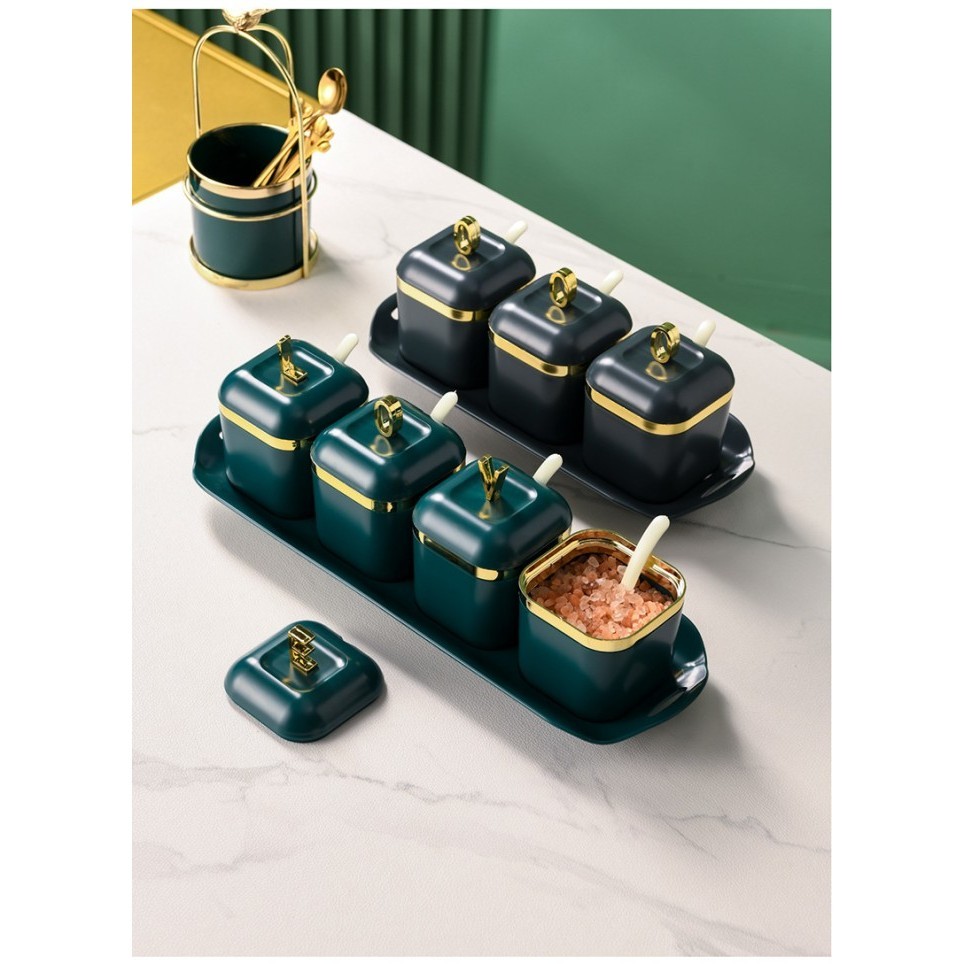 Tempat Bumbu Dapur Nordic Plastik Kitchen Spice Jar Set - 3 pcs set, Hijau