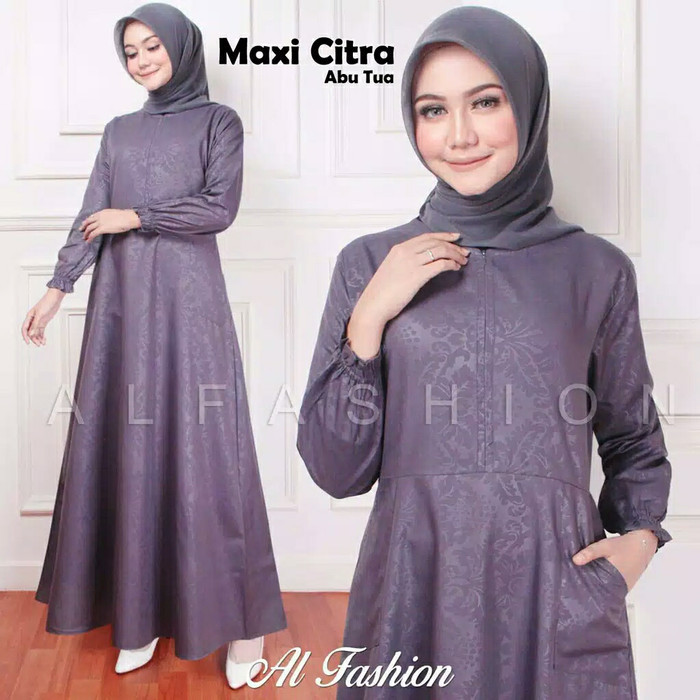 promosi Maxi Citra Abu Tua ori AL Fashion Maxi citra gamis Busui busana muslim