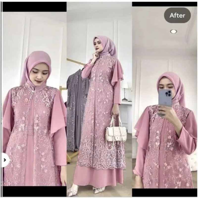 Pakaian Gamis Muslim Wanita Georgina Dress Lebaran Kondangan Inner Belt Outer L XL XXL Premium Jumbo
