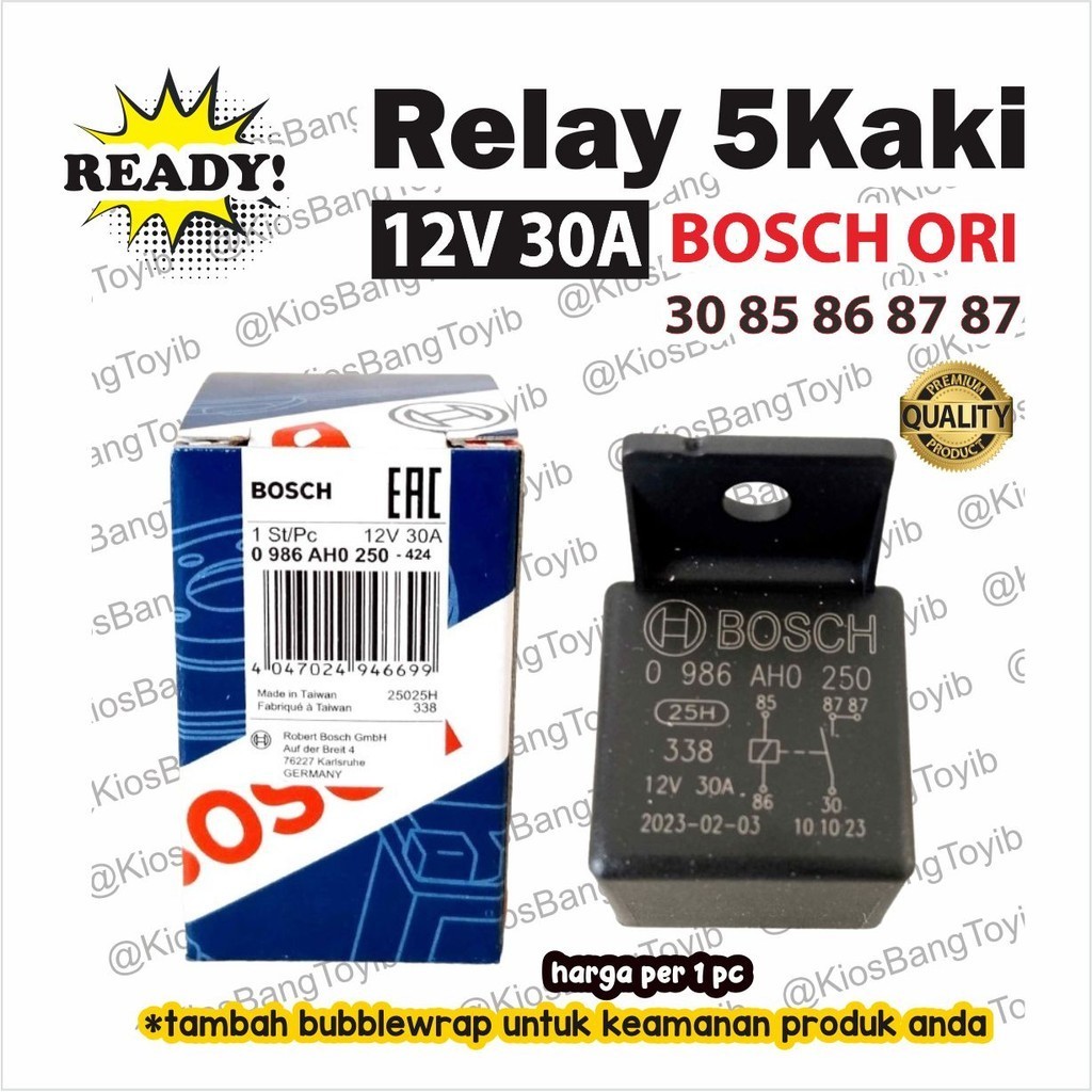 Relay Bosch 5 kaki 12V 30A 87-87  PART 0 986 AH0 250 ORI