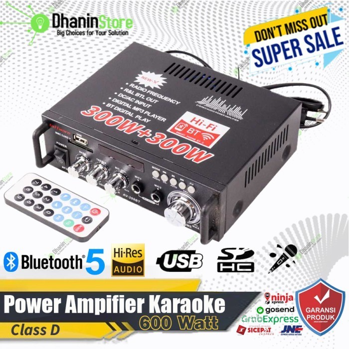 Power Amplifier Ampli Mini Bluetooth Karaoke Stereo Hifi 12v 600 Watt