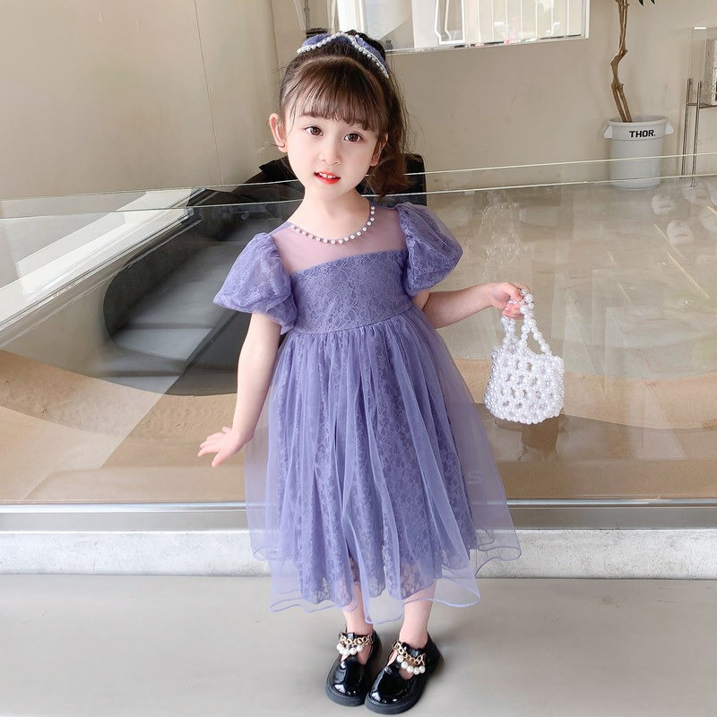 Hompimpa1-9 Tahun Pakaian Anak Perempuan Gaun Pesta Gaun Putri Gaun Cetak Pemimpin Mutiara Pesta Ula