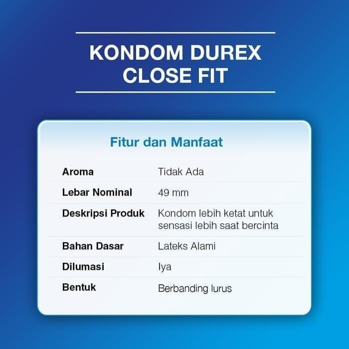 Williya Shopp [Daru] Kondom Durex Close Fit 3S - Condom Pelumas Aman Ketat Pria 49Mm