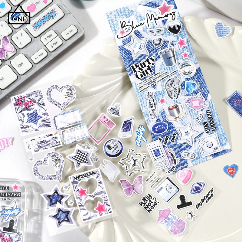 

COD❤️Stiker Seri Denim Gaya Retro Stiker Kolase Kreatif Dekorasi DIY Buku Besar Tangan Anak-anak