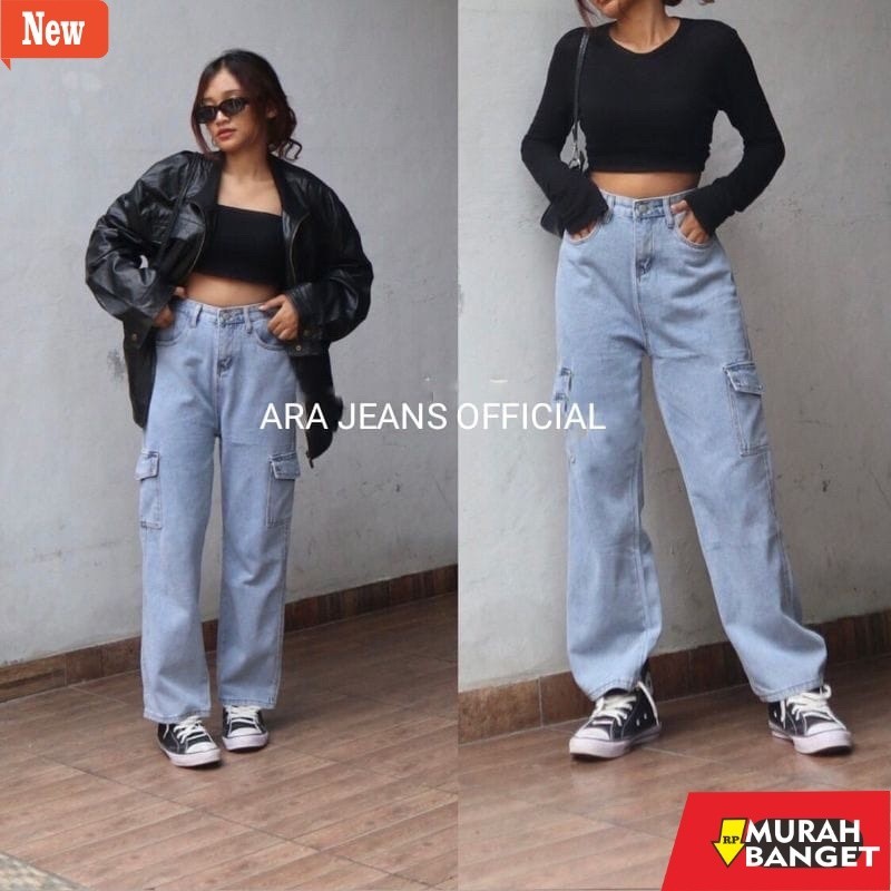 Celana panjang denim wanita- CELANA CARGO JEANS WANITA PREMIUM/CELANA CARGO JEANS