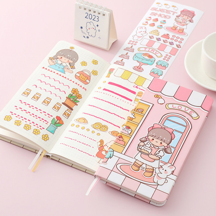 

TOPER Notebook Weeks Buku Jurnal Panjang Free Stiker Estetik Karakter - Blue