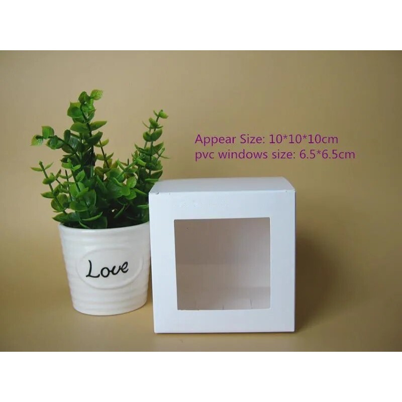 

20pcs/lot-10*10*10cm White Paper Gift Box with PVC window For packing/protecting gift toys luxury gift box toy storage box