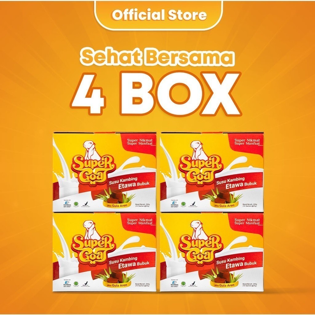 

Super goat Susu Kambing Etawa Bubuk Gula Aren Original Sachet Minuman Serbuk Milk Powder Mengobati Diabetes Darah Tinggi Maag Nyeri Sendi Isi 4 Box