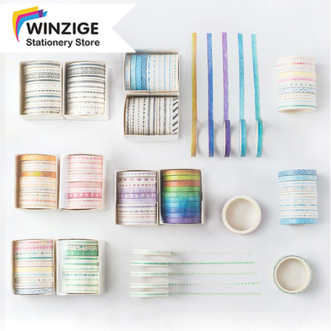 

Winzige Set 10 Selotip Lucu Deco Masking Tape Washi Tape Slim Washi Tape 1 box Selotip Washi Warna Warni Aesthetic Jurnal DIY Scrapbook