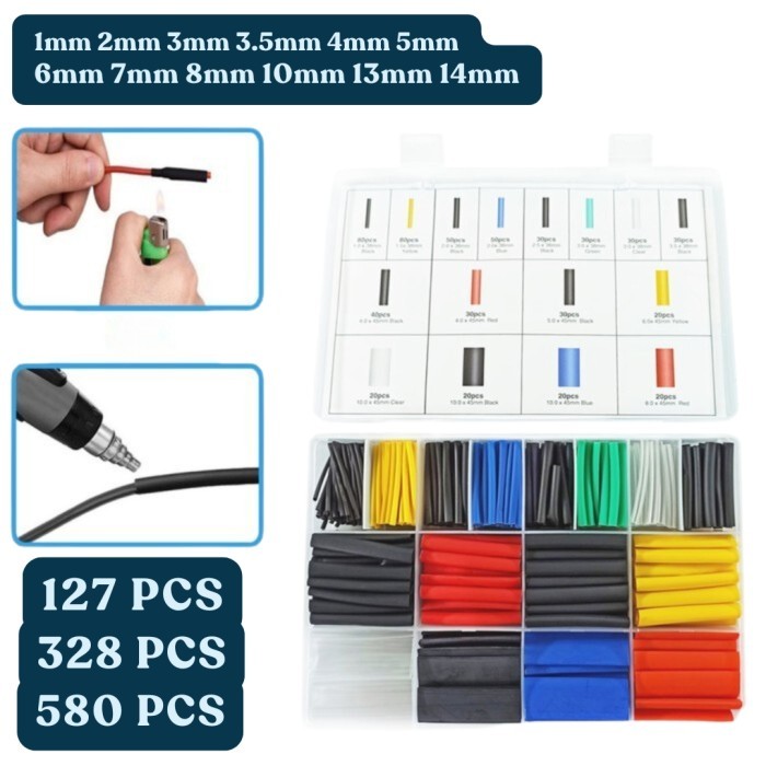 

Isolasi Bakar Selongsong Penutup Sambungan Kabel Listrik Selotip Multifungsi Heat Shrink Tube Set 127 328 580 PCS