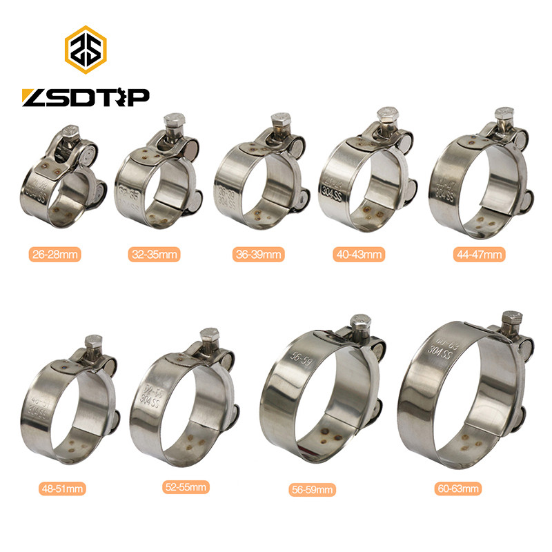 ZSDTRP 26-63mm Stainless Steel Motorcycle Exhaust Clamp Clip For Slip-on Motorcycle Muffler Clamp Ki