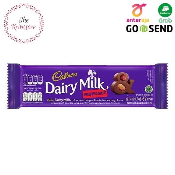 

CADBURY Dairy Milk Fruit Nut Cokelat Batang 62 gr