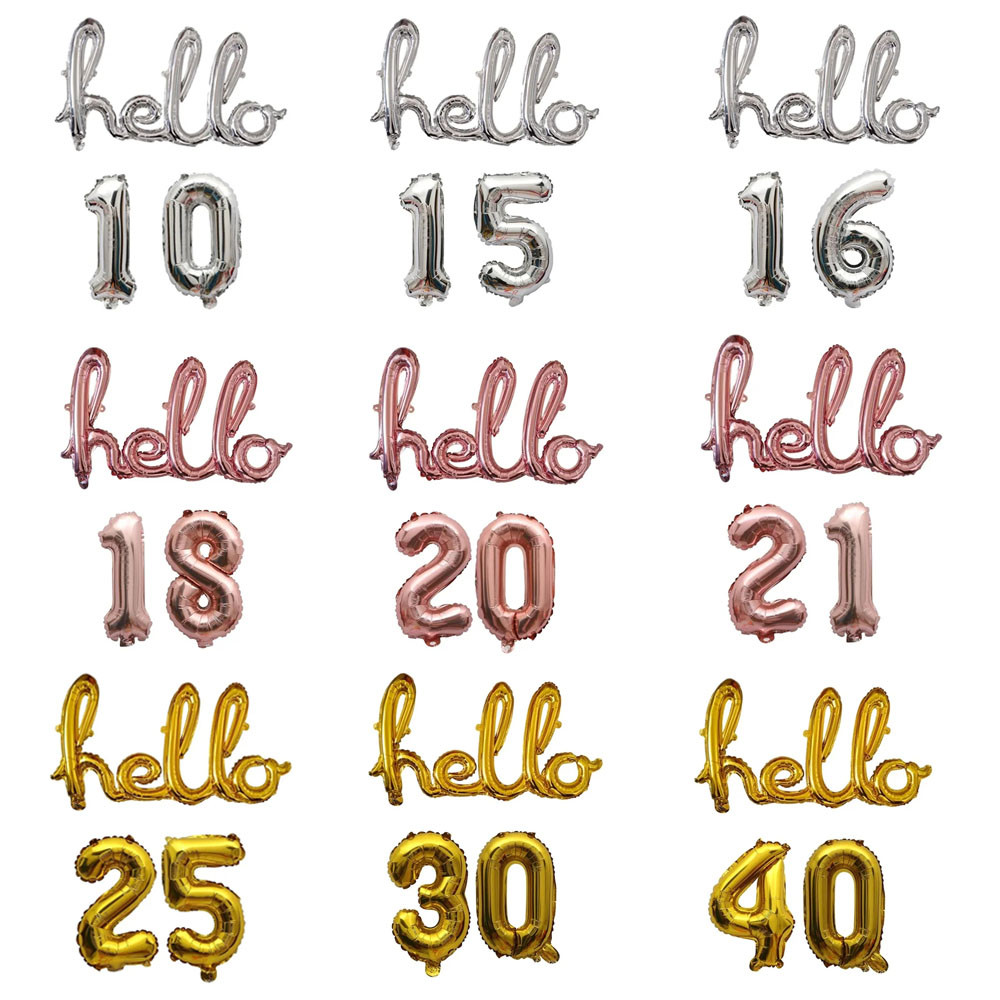 

16inch Rold Gold Silver Hello Foil Balloon Number Balloon Birthday 18 21 25 30 40 50 Years Old Aldult Birthday Party Decoration