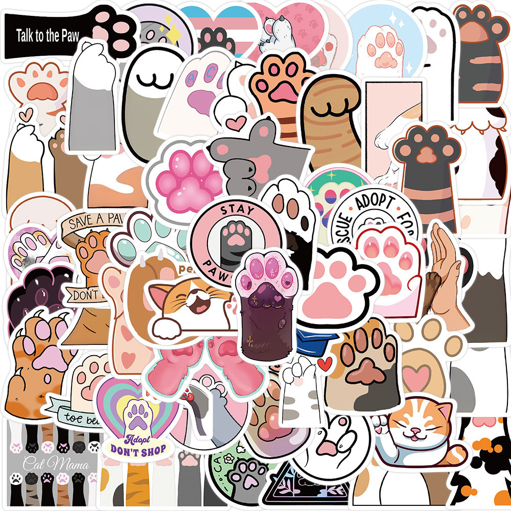

10/30/60Pcs Cute Cat's Paw Waterproof Graffiti Sticker Aesthetic Decorative Luggage Phone Laptop Diary Scrapbook Kids Stickers