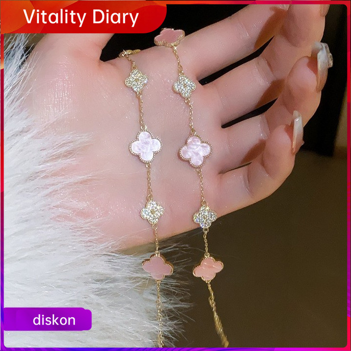 COD Gelang Clover Titanium Wanita Anti Karat Berlian Emas Perak Korea Aesthetic Aksesoris Anti Luntu