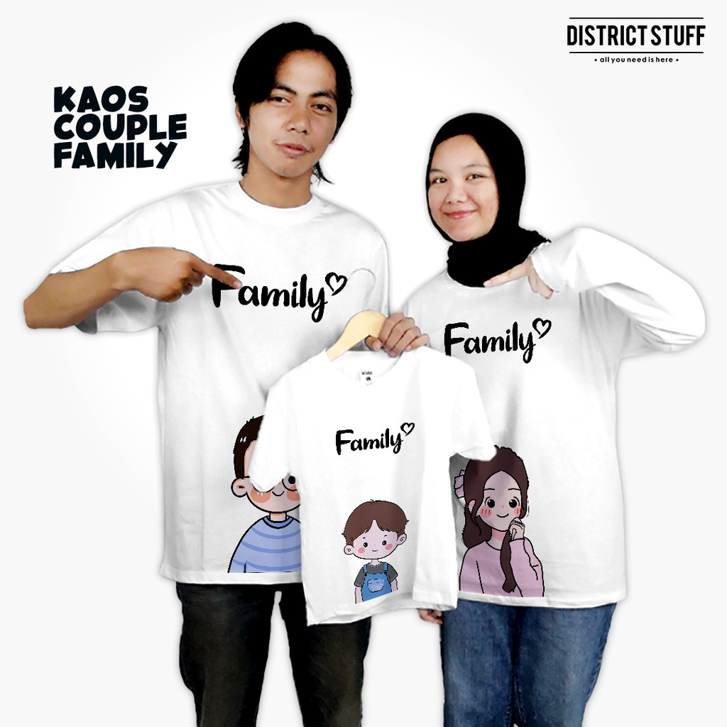 Kaos Couple Keluarga Love Family Putih Baju Keluarga Cotton Combed