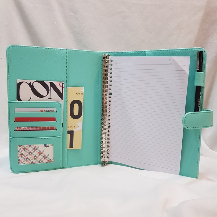 

PROMO!! -Binder Polos Eksklusif Mewah B5 A5 20 ring 26 ring Kulit Berkualitas - A5 (20 ring), Mint Green