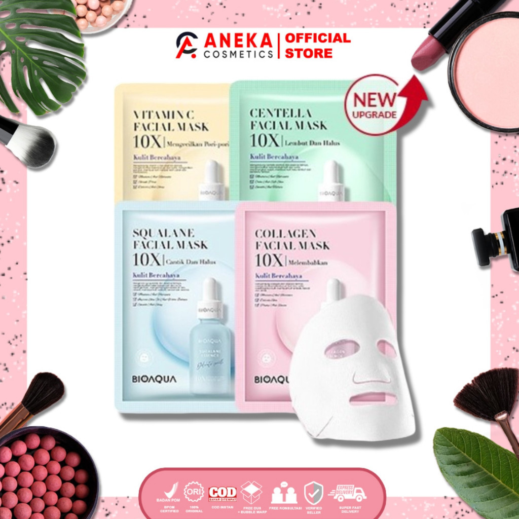 BIOAQUA Sheet Mask Paket Effect 10X Essence Masker Muka Glowing Masker Wajah bpom organik Vitamin C 