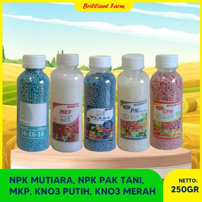 Pupuk MKP,  NPK Pak Tani &amp; NPK Mutiara 16 16 16, KNO3 putih kemasan repack original @ 250 gram