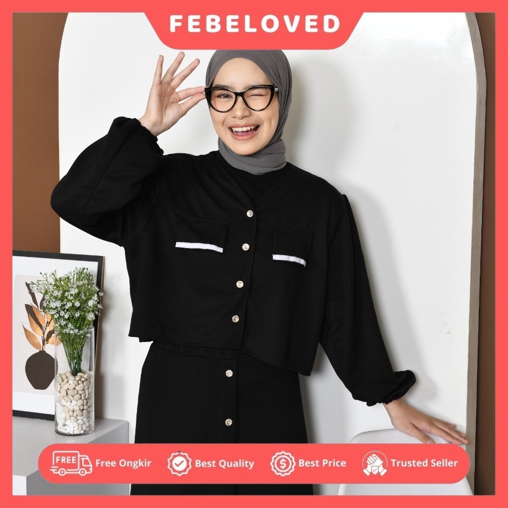 Luna Set Rok - Setelan Atasan Crop Rok Wanita - One Set Crop - Rok Kancing - Outer Crop