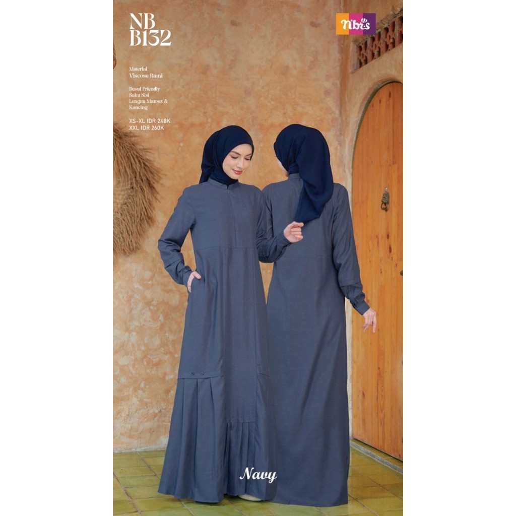 Baju Gamis Wanita NB B132 Nibras 2023  Dress Muslimah Syari - NAVY, L