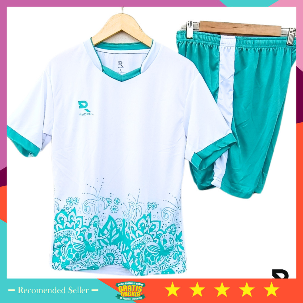 Stelan Olahraga Baju Futsal, Sepakbola Voli Pria dan Wanita, Setelan futsal Motif Batik Hijau Ukuran