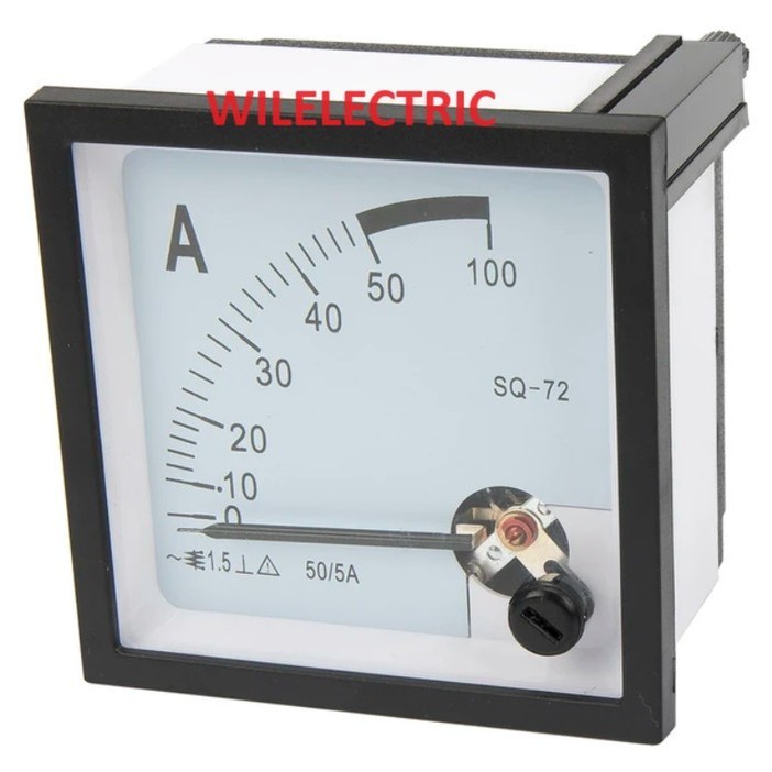 Panel Ampermeter Amper Meter Analog Jarum 72x72 72 x 72 Via CT - 75A
