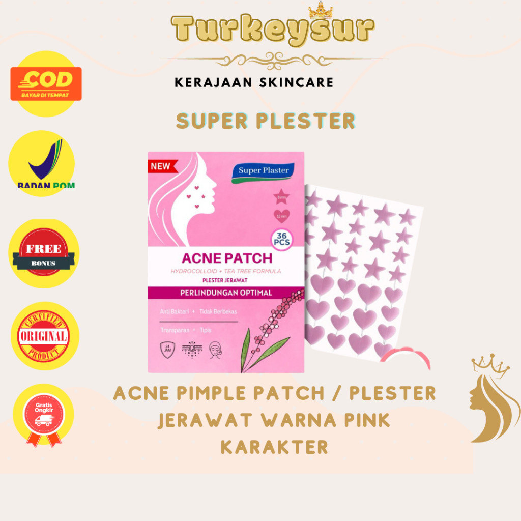 Super Plester Acne Pimple Patch / Plester Jerawat Warna Pink Karakter Star dan Love - Hydrocolloid P