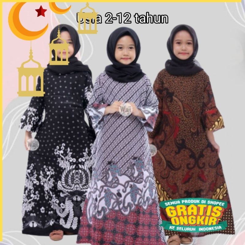 Gamis Batik Anak Perempuan Umur 2 12 Tahun Murah Terbaru Kekinian Syari Warna Hitam Ori Polos 2022 P