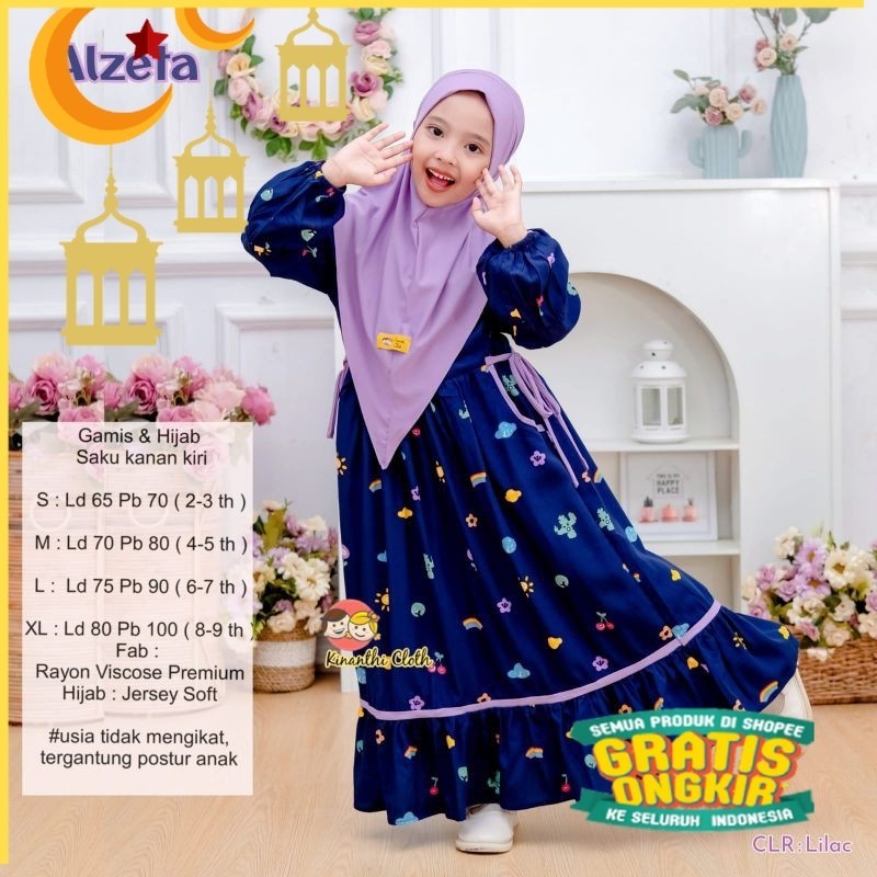100% ori   Alzeta gamis anak free jilbab ORI Kinanti/Maron merah bata red anak tanggng