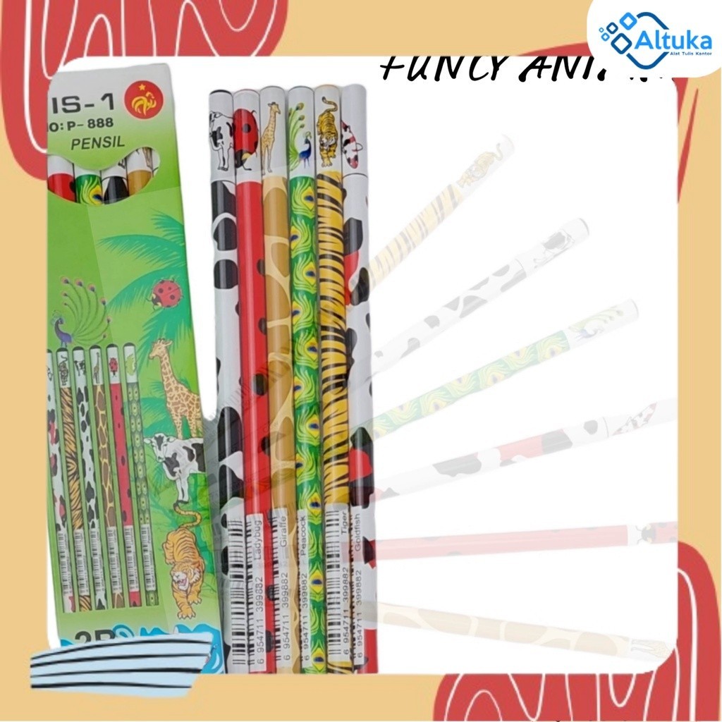

(12pcs) Pensil 2B Funcy Murah / Pensil Raut Funcy Motif Animal Vis-1