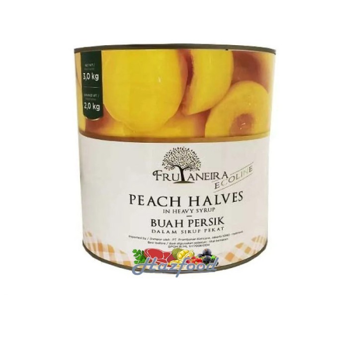 

Frutaneira Ecoline Peach Halves In Heavy Syrup Buah Persik Kaleng 3Kg