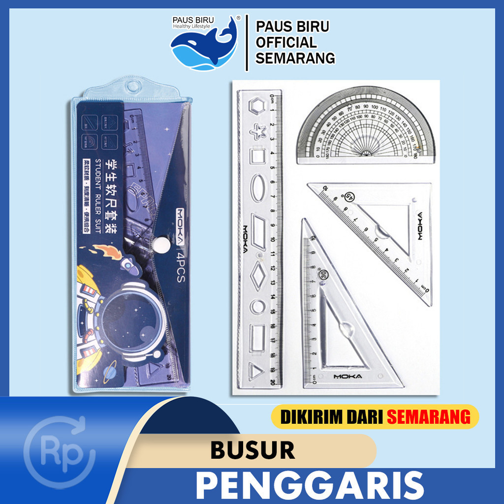 

Paus Biru - Aimilo Penggaris Segitiga Busur dan Lurus Fancy Anak / Premium Ruler