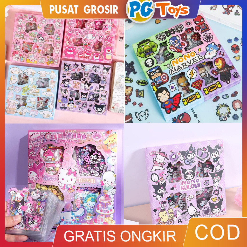 

PGTOYS - Sticker Karakter Motif Lucu Isi 100 Lembar Anti Air Stiker Motif Cinnamoroll Kuromi Melody Lotso Strawberry Bear Stiker Lucu Deco Aesthetic / Scrapbook Sticker Tumbler Binder Case Hp Diary DIY