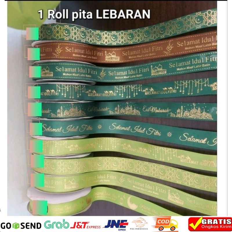 

1Roll Pita satin Lebaran. pita satin 2 cm . pita hampers lebaran. Pita hiasan lebaran