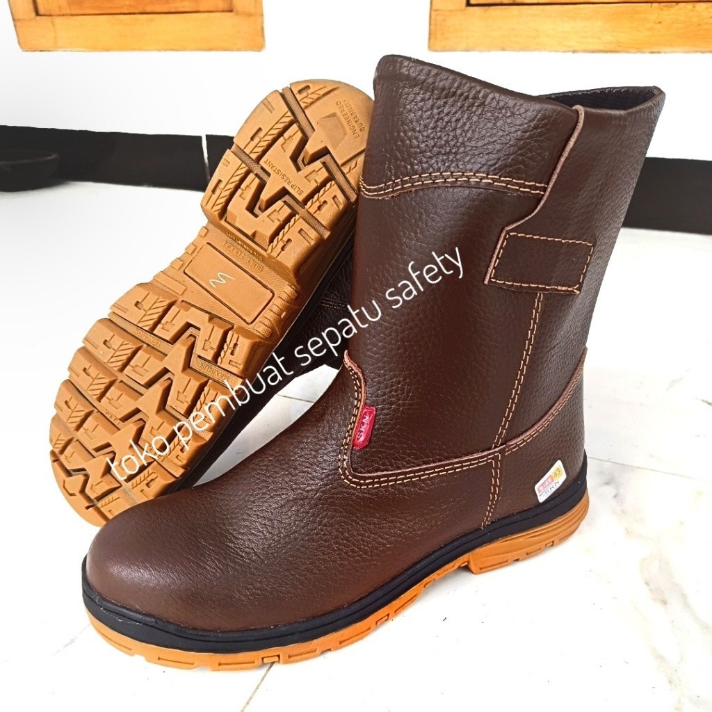 Sepatu Safety King Boot Alas besi Kerja Pabrik Proyek Skn Terlaris Kulit Sapi Asli Tahan Panas Perci