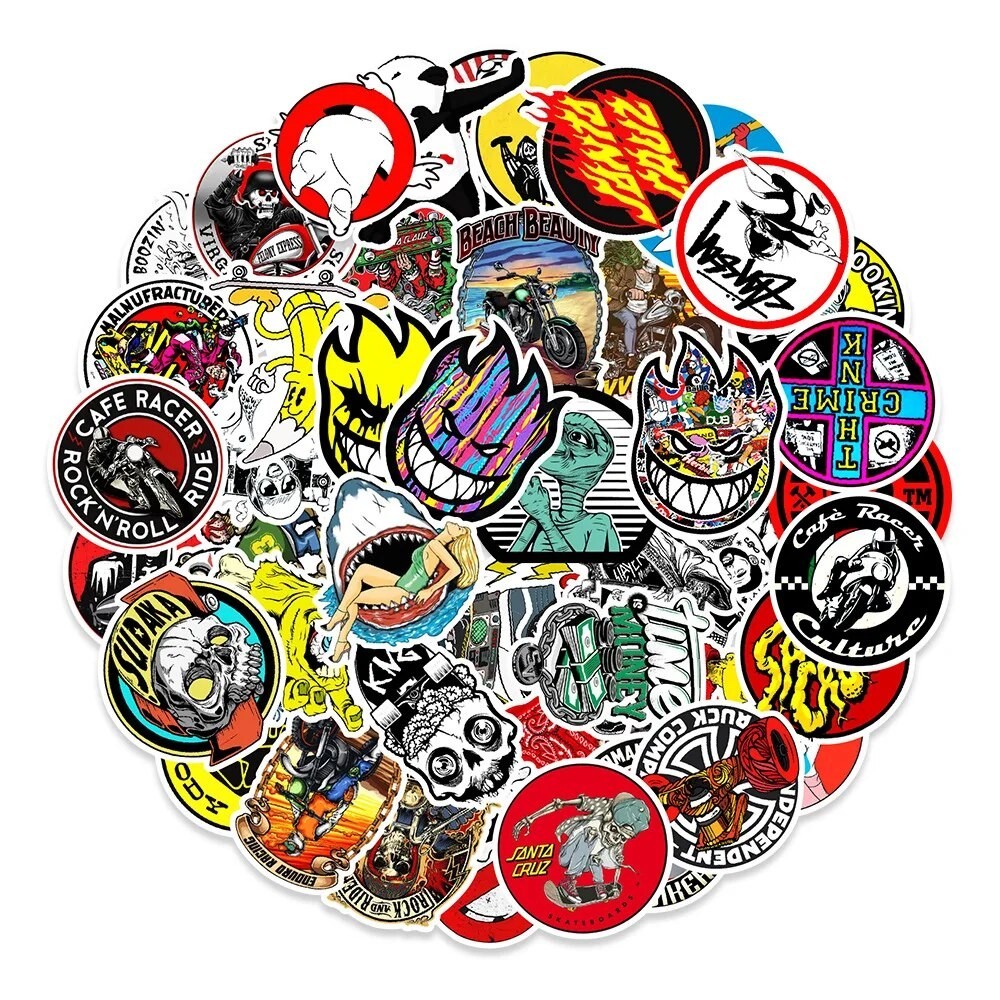 10/30/50PCS Paket Stiker Dekorasi Gitar Skateboard Keren Kartun Populer Baru Stiker Grafiti PVC Taha