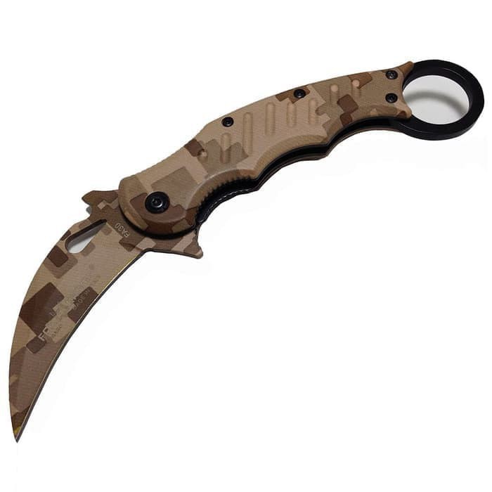 Hot Promo PISAU LIPAT KERAMBIT FA30 LORENG COKELAT FOLDING KNIFE STAINLESS Baru