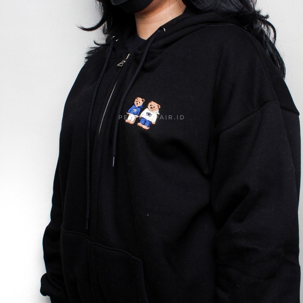 Ambler Twinlook Bear Black Zip Hoodie 100% Original