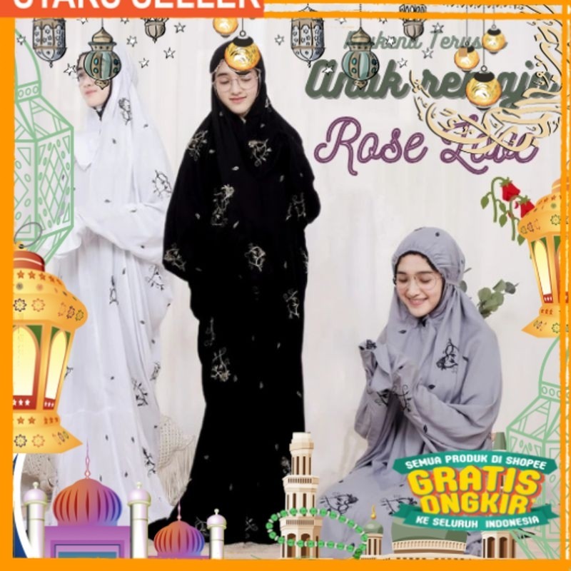 Mukena Terusan Anak Remaja Tanggung Bordir Rose Love/ Pink Dusty Fanta Merah muda