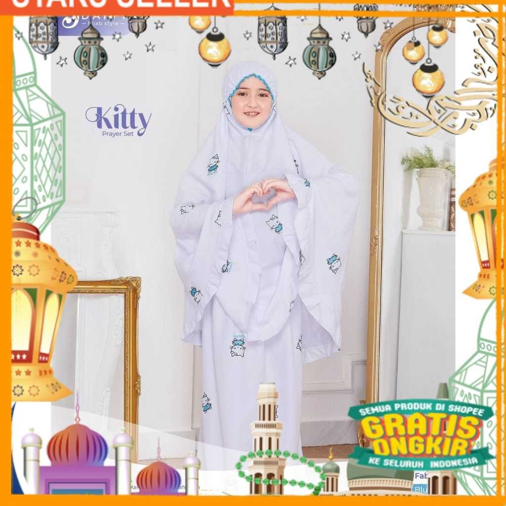 Mukena Kids Kitty Daffi Hijab Motif/ Pink Dusty Fanta Merah muda